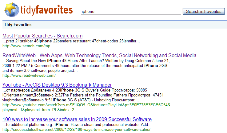 search bookmarks with Tidy Favorites