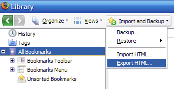 export bookmarks in html