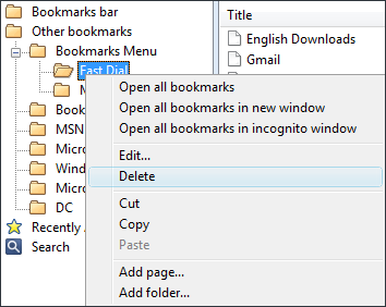Delete Chrome bookmarks